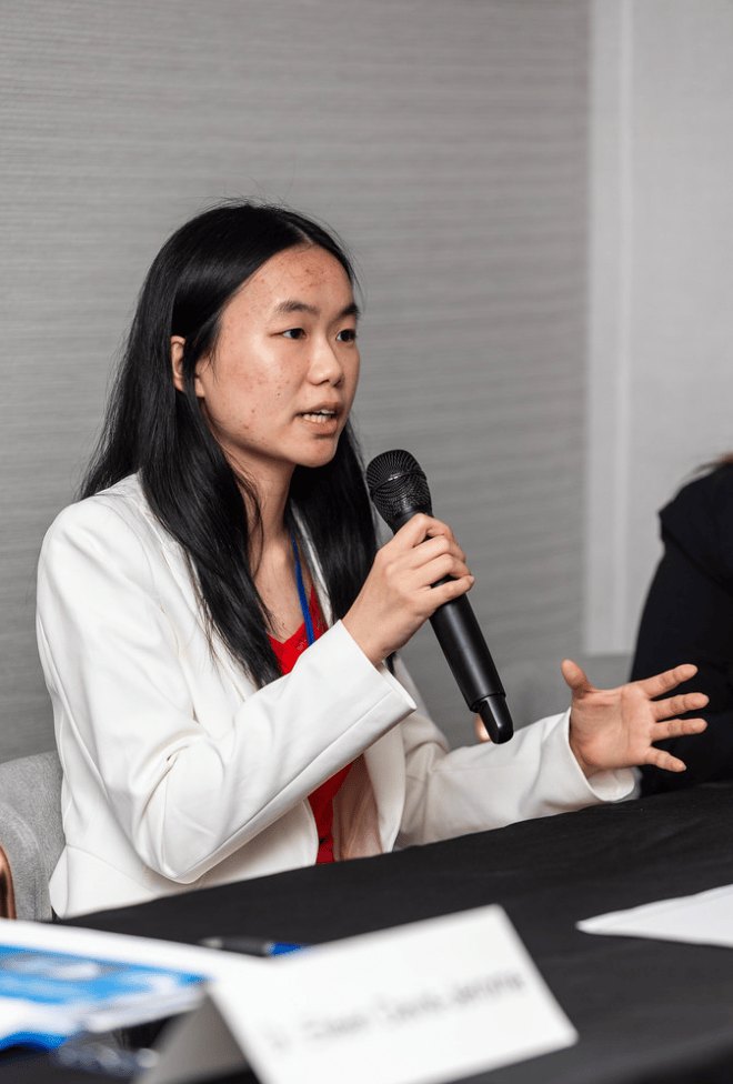 Student speaking on a panel