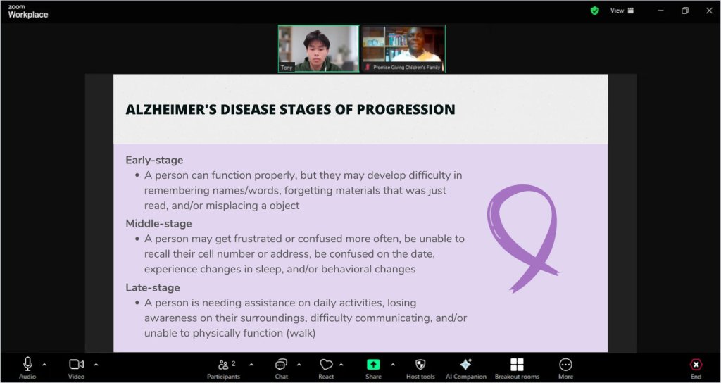 Recreated session view of a Alzheimer’s disease lesson for Promise Giving Children’s Home