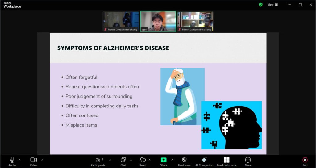 Recreated session view of a Alzheimer’s disease lesson for Promise Giving Children’s Home