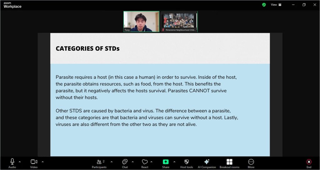 Recreated session view of a STDs lesson for Rintaniemei Neighbourhood Children’s Home