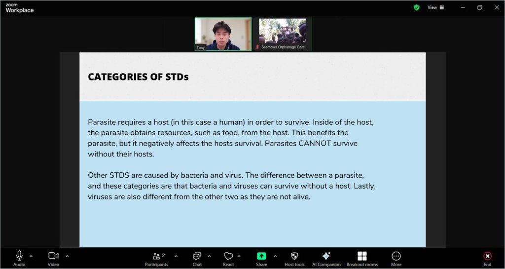 Recreated session view of a STDs lesson for Ssembwa Orphanage Care