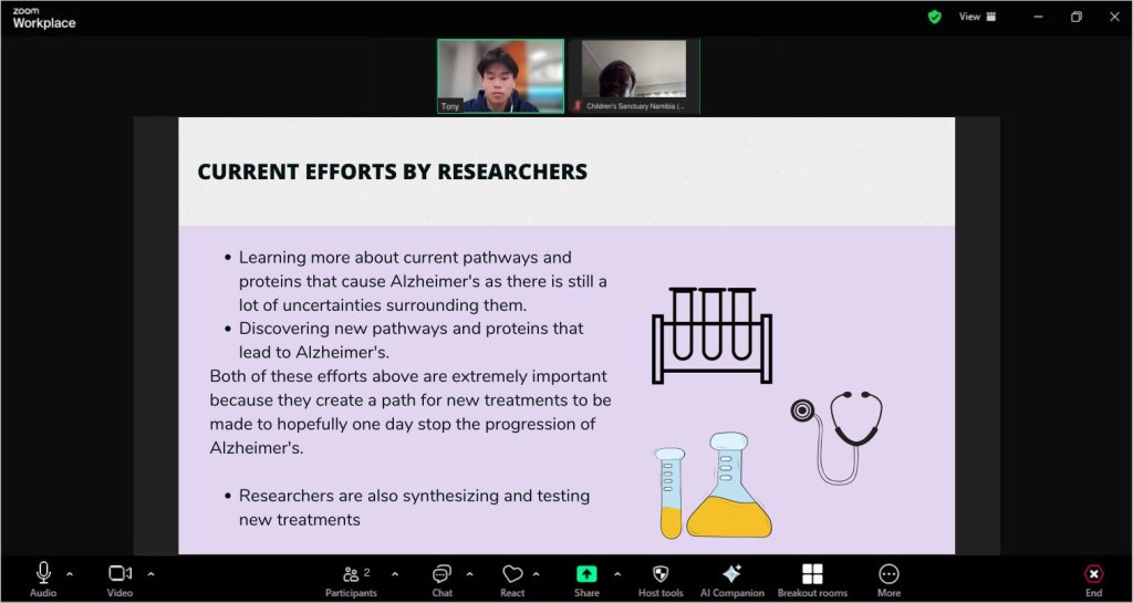Recreated session view of a Alzheimer’s disease lesson for Children’s Sanctuary Namibia