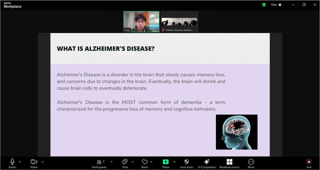 Recreated session view of a Alzheimer’s disease lesson for Children’s Sanctuary Namibia