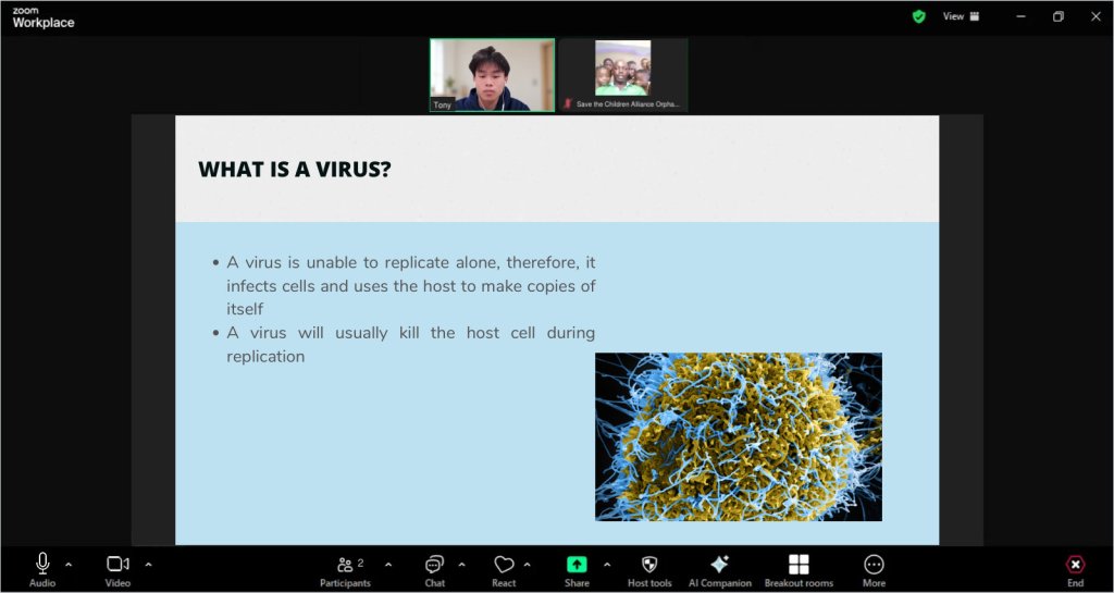 Recreated session view of a Viruses lesson for Save the Children Alliance Orphanage