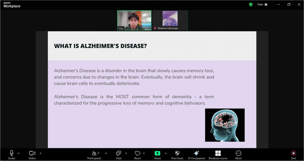 Recreated session view of a Alzheimer’s disease lesson for Cibaeeva Orphanage
